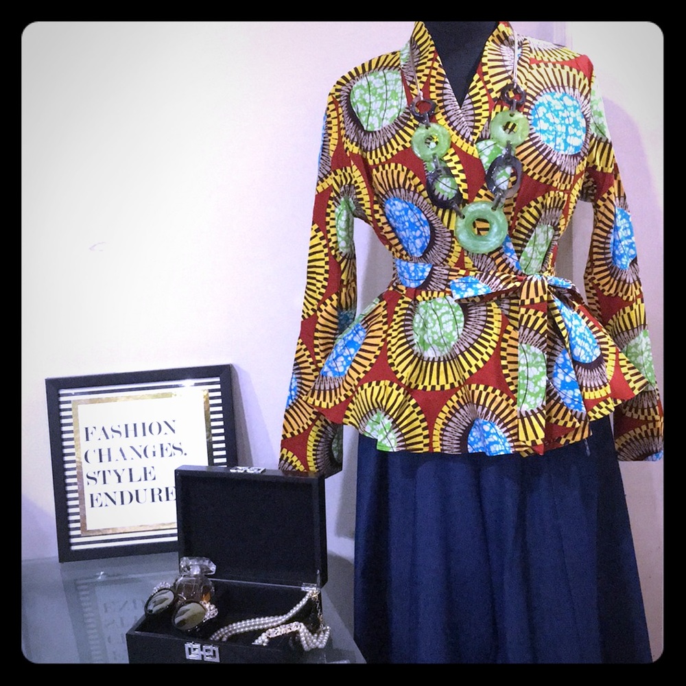 African Sun Print Peplum Jacket